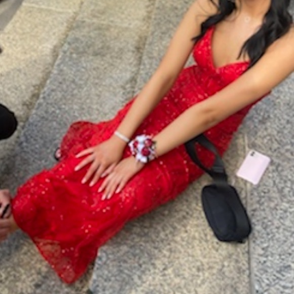 Prom Girl Red Corset Prom Dress - Picture 3 of 3